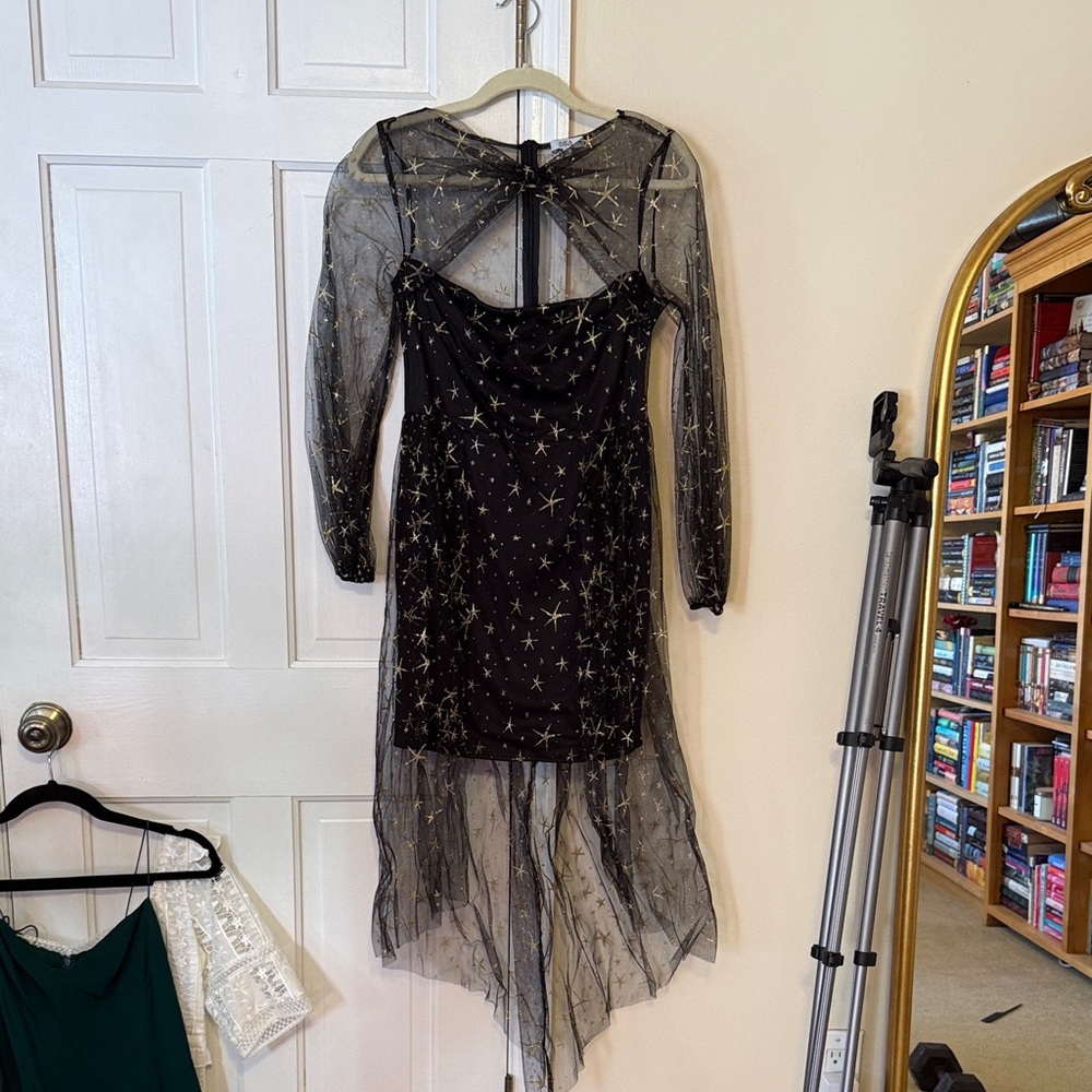 Black and Gold Starry Sheer Dress
